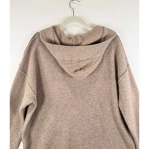 Aerie Womens Sweater Brown CozyUp Waffle Hoodie V Neck Pullover Stretch Large thumbnail 11