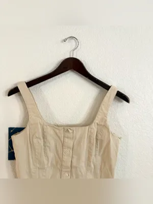 Banana Republic Womens Shirt Beige Peplum Square Neck Sleeveless Cotton Size 4 thumbnail 3