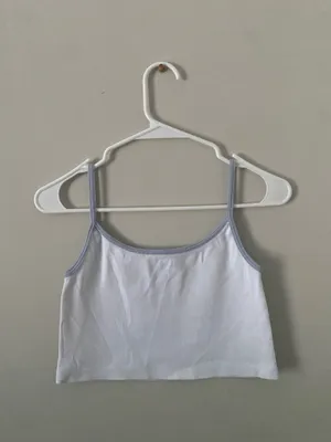 John Galt Brandy Melville White & Pale Blue Trim Crop Top Tank thumbnail 2