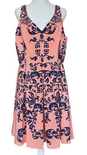 Amanda Uprichard Pink Coral and‎ Navy 100% Silk Floral Mini Dress Sz L thumbnail 1