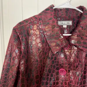 Vintage Birch Hill deep red delicate faux leather scale textured button‎ jacket thumbnail 3