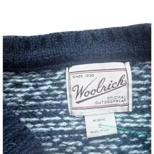 Vintage Woolrich Women’s S Wool Sweater Made USA Fair Isle Snowflake Nordic Navy thumbnail 10