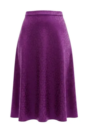SheIn Satin Maxi Skirt size XS Purple Leopard High Rise A-Line Office Chic‎ Jewel Tone thumbnail 1