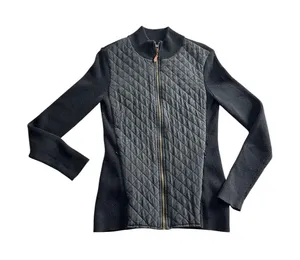 J. McLaughlin Full Zip Quilted Jacket Pockets Women's XS Black Silk Ribbed thumbnail 1