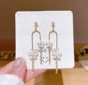 Women's Crystal Flower Dangle Drop Earrings Gold thumbnail 1