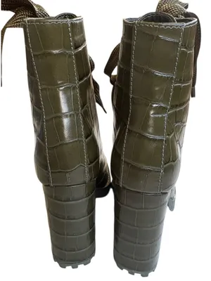EUC SCHUTZ Leather Croc Embossed Heeled Boots Green Size 7.5 thumbnail 5