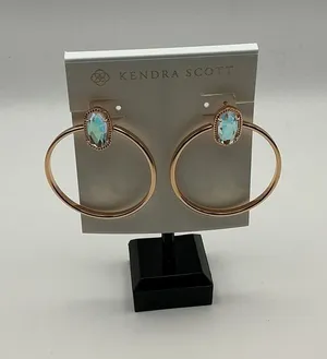 Kendra Scott Elle Open Hoop Earrings Rose Gold Iridescent Stone NWT thumbnail 1