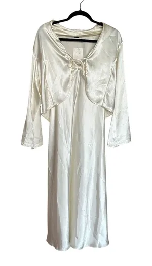 Jones New York Vintage Satin Ivory 2pc Slip Dress Set Size Medium NWT Bridal Boudoir thumbnail 1