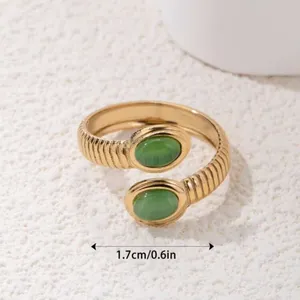 Stainless Steel Simple Opening Ring stone green gold NEW thumbnail 3