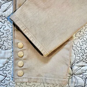 Tory Burch Emmy Beige Slim Ankle Pants Gold Snap Detail Stretch Sz 26💛 thumbnail 4