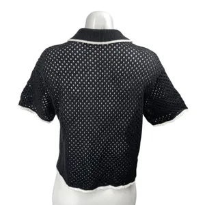 Abercrombie & Fitch Black Crochet Open Knit Short Sleeve Button Up Shirt Top S thumbnail 2