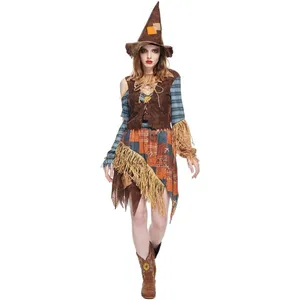 EraSpooky Women's Wicked Scarecrow Halloween Costume Straw Dress & Hat SMALL thumbnail 5