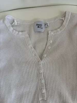 Princess Polly Ribbed Henley Long Sleeve Top - Off-White thumbnail 2