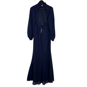 NWT Lulus Graceful Entrance Chiffon Long Sleeve Backless Maxi Dress M Navy Blue thumbnail 6