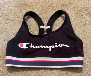 Champion black sports bra with white/red stripes at the bottom, size S (no pads) thumbnail 1