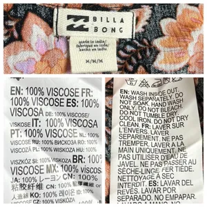 Billabong New Blouson Dress Deep V-neck Long Sleeve Black Floral Women’s Size M thumbnail 11