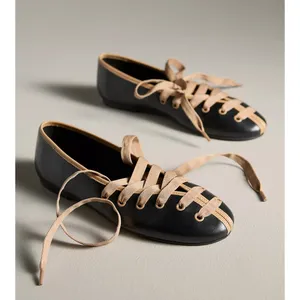 MAEVE Contrast Black Lace Up Ballet Flats Size 41 thumbnail 2