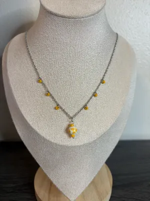 Handmade Yellow Floral Porcelain Charm Necklace | Waterproof & Tarnish Resistant thumbnail 2