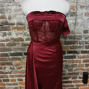 Faeriesty Evening Gown Small Red Beaded Sequin Strapless Dress Wedding Party thumbnail 6