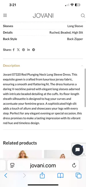 Jovani 07320 White Plunging Neck Long Sleeve Dress thumbnail 5