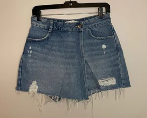 Zara Distressed Denim Skort, Medium Wash, Size XS, EUC thumbnail 1
