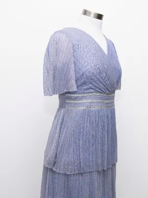 R&M Richards - Tiered Metallic Pleated Rhinestone Waist Gown thumbnail 9