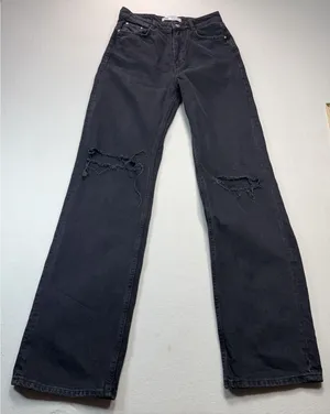 Zara Women's Jeans Size 4 Straight Wide Leg High Rise‎ Button Fly Black Denim thumbnail 1