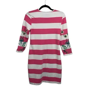 Y2K Juicy Couture Passion Pink/White Stripe Hibiscus Embroidered Dress Small thumbnail 2