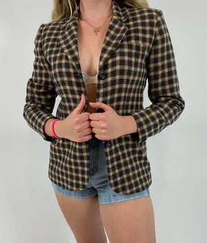 Vintage Neutral Plaid Blazer thumbnail 1