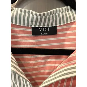VICI Striped Colorblock Contrast Button-Up Top Collared Long Sleeve Tunic Shirt thumbnail 3