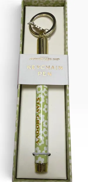 DesignWorks Ink “Stay Groovy” Daisy Keychain Pen with Mushroom Charm – New thumbnail 1