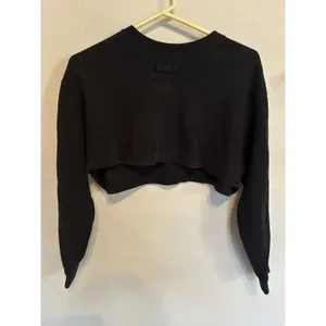 Nike Long Sleeve Black Ribbed Cotton Crop Top Size Large Athleisure Sporty Gym thumbnail 2