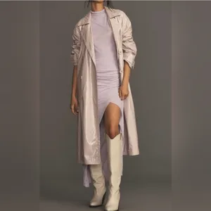 Maeve Anthropologie Lilac Lavender Faux Patent Leather Glossy Trench‎ Coat Large thumbnail 4