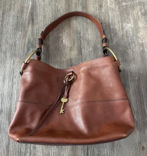 Fossil Ada Bucket Bag purse leather brown keys shoulder bohemian cottagecore thumbnail 1