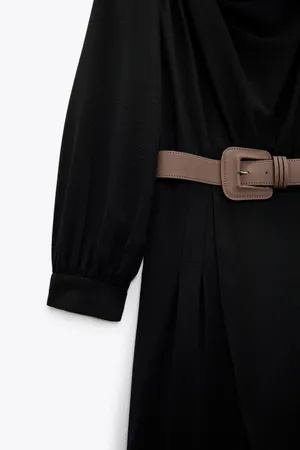 ZARA Black Belted Long Sleeve Grunge Midi Dress thumbnail 2