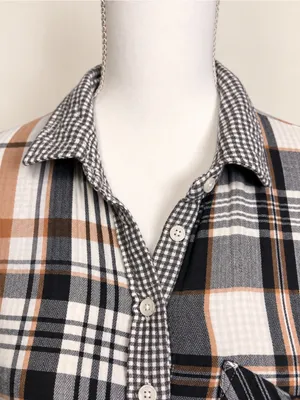Aerie Patchwork Plaid Cotton Button Down Shirt Small Oversized Fall Top Everyday thumbnail 4