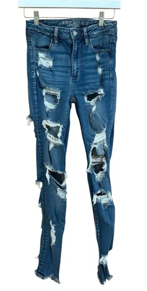 American Eagle Super Stretch Super High-Rise Distressed Jegging Size 2 thumbnail 1