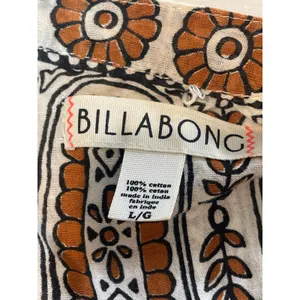 Billabong Boho Button Up V Neck Top Size L Cream Lightweight thumbnail 2