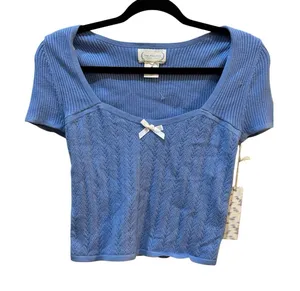 The Prairie‎ By Racheal Ashwell Babydoll Tee Textured Blue Boho Size Large thumbnail 1
