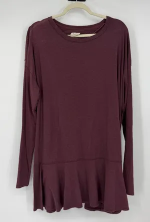 Free People We The Free L Plum Ruffle Hem Tunic Top Long Sleeve Boho Eco Cotton thumbnail 1