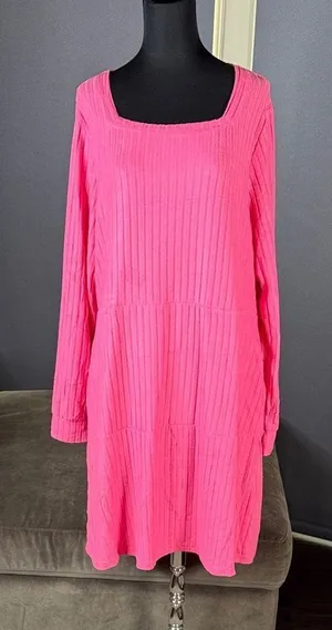 Women’s Fantaslook Pink Square Neck Long Sleeve Babydoll Sweater Dress Size XL thumbnail 1