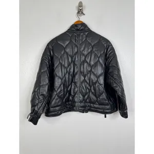 Zara Black Quilted Faux Leather Puffer Jacket Oversized Utility Pockets Medium thumbnail 2