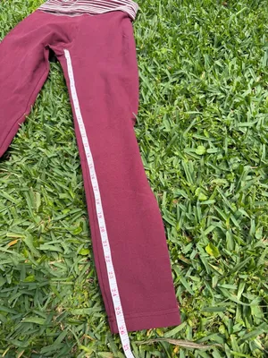 Vintage Hard Tail Forever Fold Over Yoga Leggings Burgundy Stripe Waist Size S M thumbnail 4
