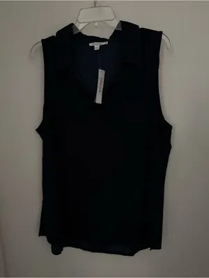 Chico's Navy Blue Denim Look Sleeveless Collared V-Neck Tunic Size 4 (20/22-XXL) thumbnail 3