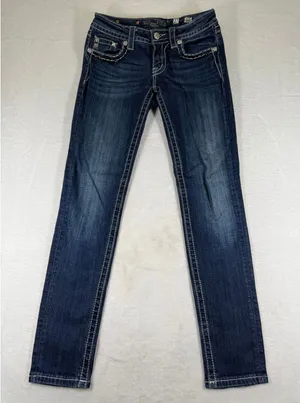 Miss Me Mid Rise‎ Skinny Jeans Dark Wash Contrast Stitch Size 27 Blue Denim thumbnail 1