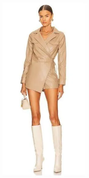 Superdown Chantel Leather Romper in Nude Medium thumbnail 1