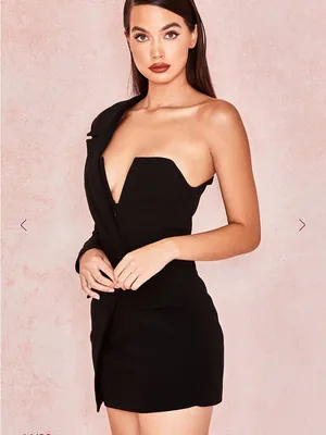 House of CB FEBE Black Crepe One Sleeved Tuxedo Dress thumbnail 4