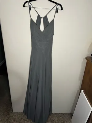 Azazie‎ Avelina Steel Gray Chiffon Maxi Dress thumbnail 3