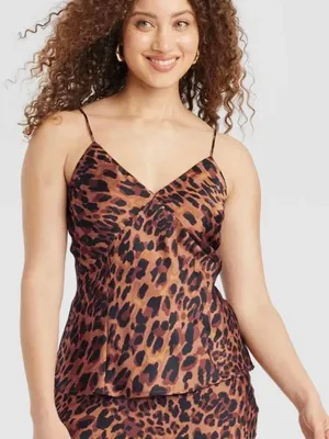 a new day Leopard Satin Cami in Brown and Black thumbnail 1