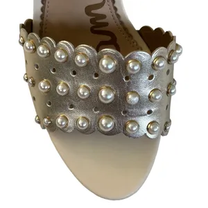 EUC Sam Edelman Leather Yaris Heeled Sandals Gold with Pearls Size 8.5 thumbnail 6